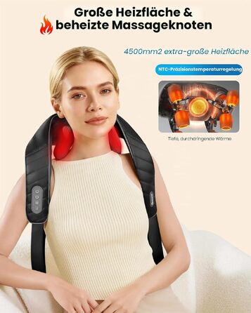 Бездротовий масажер для шиї та плечей Comfier Shiatsu 3D з підігрівом та вібрацією, акумуляторна масажна подушка для спини