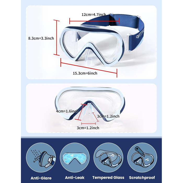Дитяча маска для снорклінгу та дайвінгу Supertrip, 6-14 років, скло, для хлопчиків та дівчаток (SeaBlue)