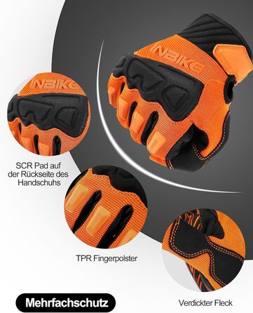 Рукавички INBIKE TB для офроуду: повний захист, підкладки з TPR, SCR-підкладка для гнучкості (Оранжевий, L)
