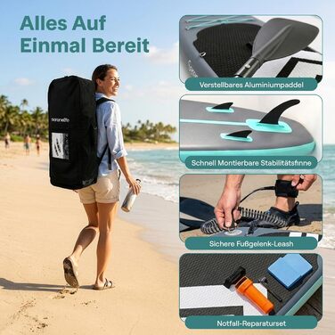 Надувний SUP дошка SereneLife 84x32 см до 160 кг для дорослих - комплект з веслом, насосом, рюкзаком