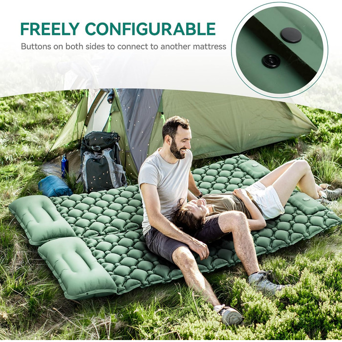 Килимок для кемпінгу YITAHOME самонадувний, ультралегкий, з вбудованим насосом та подушкою. Килимок для відпочинку на природі, подорожей та кемпінгу (зелений)