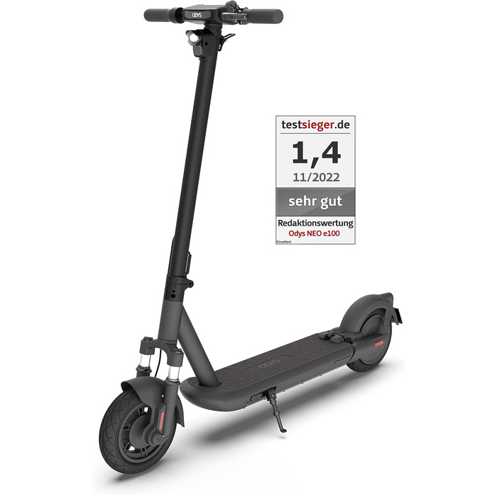 Електросамокат Odys NEO e100, складаний, з допуском до дороги, додатком, до 100 км, 140 кг, пневматичні колеса, 20 км/год, подвійне гальмо, дисплей, IP55