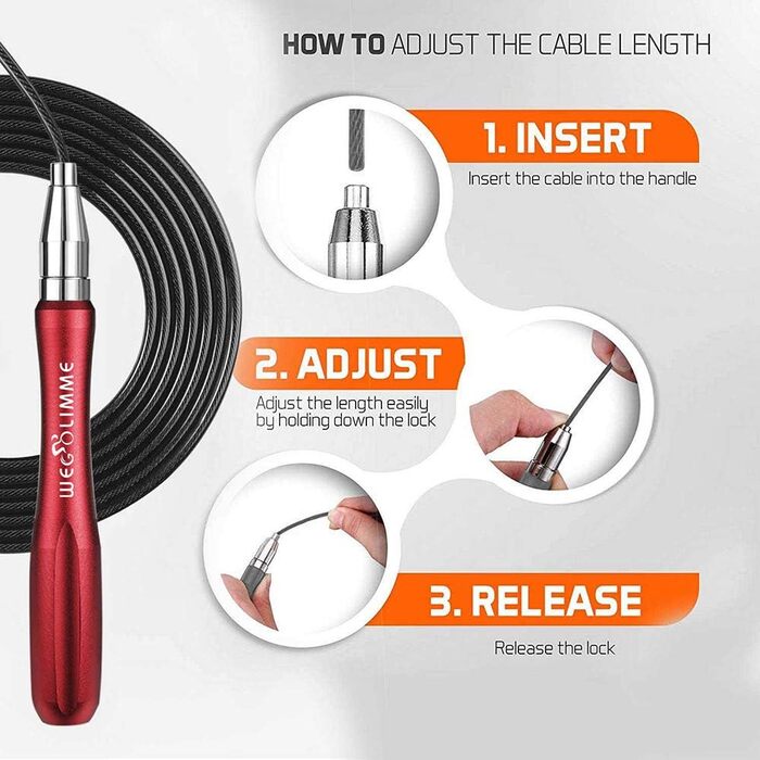 Стрибкове канат Sport Springseil для фітнесу дорослих, сталевий, 5 мм, з підшипниками, 2 запасні канати, червоний