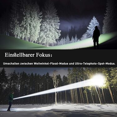 Ліхтар Jayxinli 500000 Люмен, акумуляторний, надпотужний, з регулюванням фокусу, 3 режими, тактичний, для кемпінгу, надзвичайних ситуацій та повсякденного використання, чорний