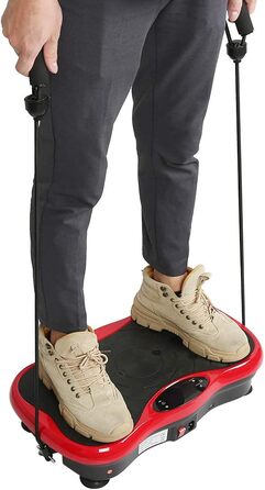 Вібраційна платформа для фітнесу з LCD-дисплеєм, пультом ДУ, 2 еластичними стрічками та Bluetooth-динаміком (чорний/білий, чорний/червоний)