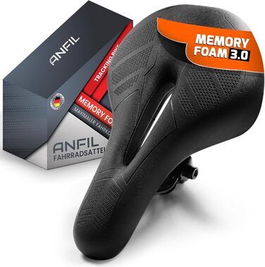 ANFIL® Велосипедне сідло - Максимальний комфорт - Ергономічне сідло з Memory Foam 3.0 для жінок та чоловіків - Зручне та м'яке з оптимізованим розподілом тиску для тривалих поїздок (трекінг)