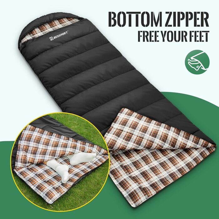Сплячий мішок Bessport зимовий для дорослих, 3-4 сезони, легкий, ультралегкий, компактний, водонепроникний, для кемпінгу, трекінгу та подорожей (чорний)