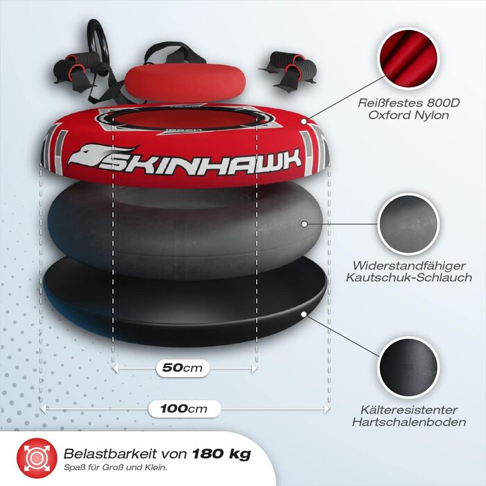 Сноутюбінг SKINHAWK Profi 100 см червоний, надувні санки, шина для катання по снігу