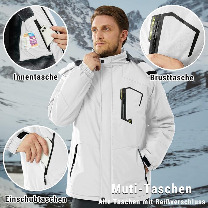 Чоловіча куртка KEFITEVD для сноуборду та активного відпочинку, тепла, водонепроникна, з капюшоном, біла, XL
