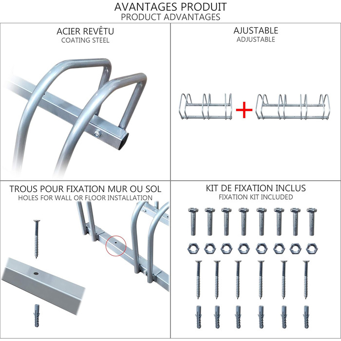 Підставка для велосипедів Vounot на 5 велосипедів, для підлоги та стіни, срібна