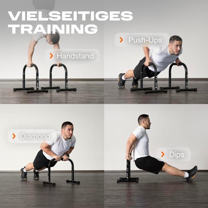 Паралелетки Parex сталеві, для зняття навантаження на суглоби та з неслизьким покриттям, обладнання для калістеніки для використання в приміщенні та на вулиці, бруси для віджимань, ідеально підходять для стійки на руках та віджимань, чорний, розмір Large