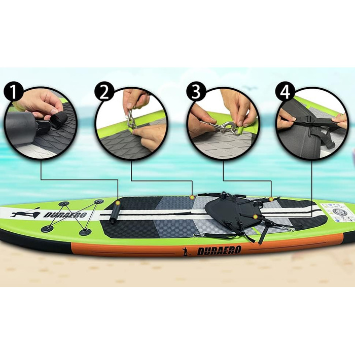 Надувна SUP-дошка 330x76x15 см до 150 кг із сидінням для каяка, тримачем для камери, повний комплект аксесуарів, насос, рюкзак, зелена