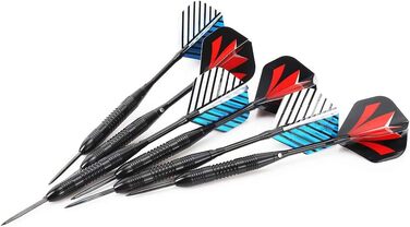 Сталеві дротики Steel Dartpfeile набір 6/12 шт. з металевими наконечниками, алюмінієвими стержнями, 18 пір'ями та гумовими кільцями - 22/23 г