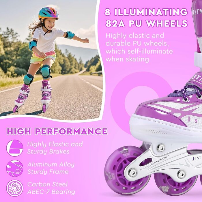 Дитячі ролики для дівчаток, регульовані, ролики-інлайни, ролики для дітей, для занять в приміщенні та на вулиці, розмір M (EU32-36), фіолетовий