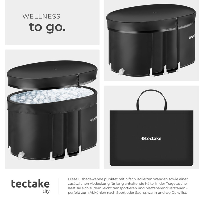 Тектейк® Ванна для крижаного душу з кришкою, крижана ванна, ванна для крижаної терапії та спортсменів - Ø 90 x 75 см (105 x 70 x 65 см)