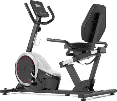 Горизонтальний велотренажер Hop-Sport HS-060L, 15 кг маховик, 8 рівнів навантаження, датчики пульсу, для літніх людей, до 130 кг, сріблястий
