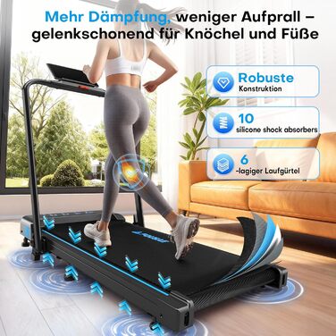Біговий тренажер для дому 5-в-1, 12 км/год, складаний, з підйомом 9%, 2.75HP безщітковий мотор, LED-дисплей, сумісність з додатком, 12 програм, чорно-синій, 5-в-1