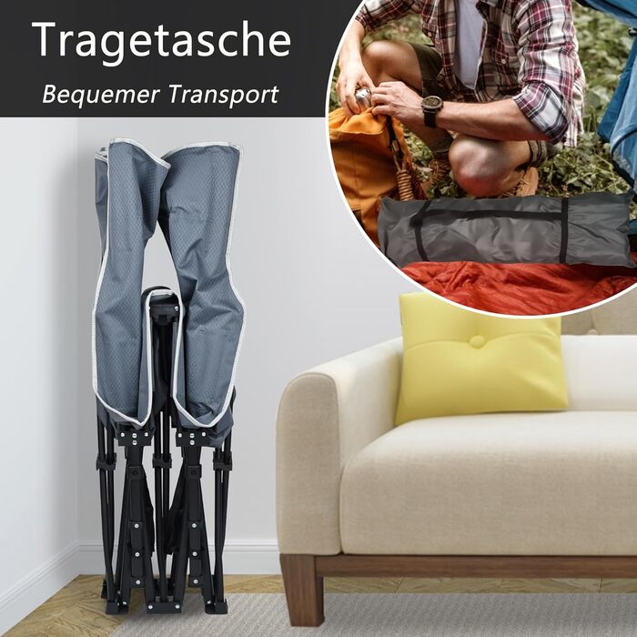 Складне кемпінгове ліжко YRHome для відпочинку на природі: надійне металеве каркас, міцна тканина Oxford 600D, з кишенею та сумкою для перенесення (190x62x38 см, до 250 кг)