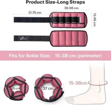 Штанги на щиколотки Sportneer, регульовані, 1 пара (0.9-4.5 кг), для фітнесу, тренувань, ходьби, бігу (персиковий рожевий)