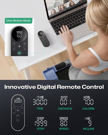Бігова доріжка UREVO Smart Walking Pad з нахилом 14% для дому, підстільна, розширена бігова поверхня, LED-пульт, тиха безщіткова, швидкісне підсвічування, синій колір