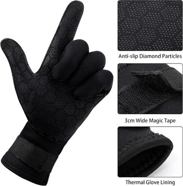 HOLEMZ Рукавички для дайвінгу 3 мм, неопренові рукавички для плавання, чорні, еластичні, регульовані, для водних видів спорту, серфінгу, снорклінгу, плавання, чоловічі, жіночі