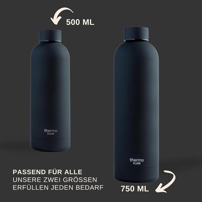 Термос-пляшка Thermo Flow з нержавіючої сталі 500 мл, чорна – BPA-free, ізольована, для води та газованих напоїв, не протікає, для дітей, школи та активного відпочинку