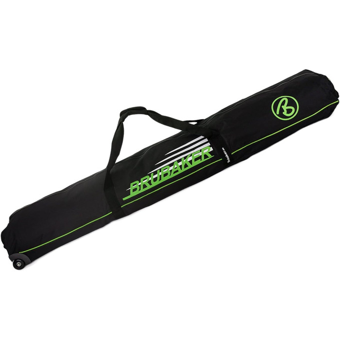 Чохол для лиж BRUBAKER Skitasche Race Champion з роликами на 2 пари лиж та палиці, міцний, 170/190 см, чорний/зелений
