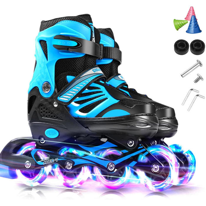 Інлайни для дітей з підсвічуванням коліс, регульовані, зручні, розмір 34-37 (M, Blue)