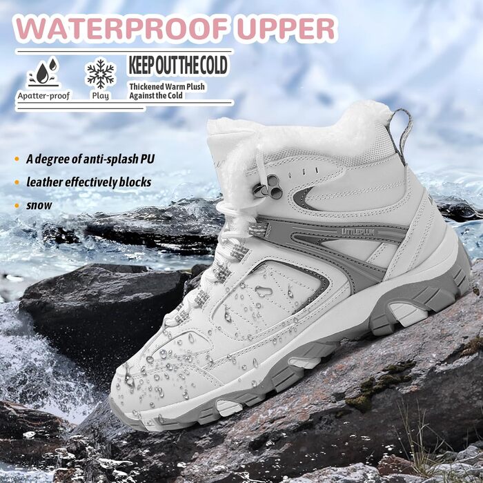 Зимові черевики ASHION для жінок: утеплені, водонепроникні, для ходьби та відпочинку на природі, розміри 36-42 (40 EU, сірий/білий)