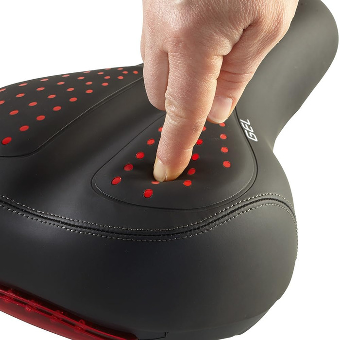 Велосипедне сідло EUROtops Gel з ліхтариком – комфортне сідло з гелевими подушками та двома пружинами, червоне світло безпеки, чорний колір, для чоловічих та жіночих велосипедів