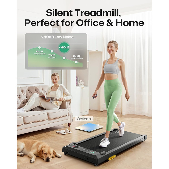 Бігова доріжка UREVO Smart Walking Pad під стіл з амортизацією та додатком: для дому, офісу, чорний 38x90 см