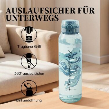 Дитяча пляшка для води UZSPACE 600мл, спортивна, без витоку, з однією рукою, для газованої води, придатна для миття в посудомийній машині, для школи та активного відпочинку, білий колір