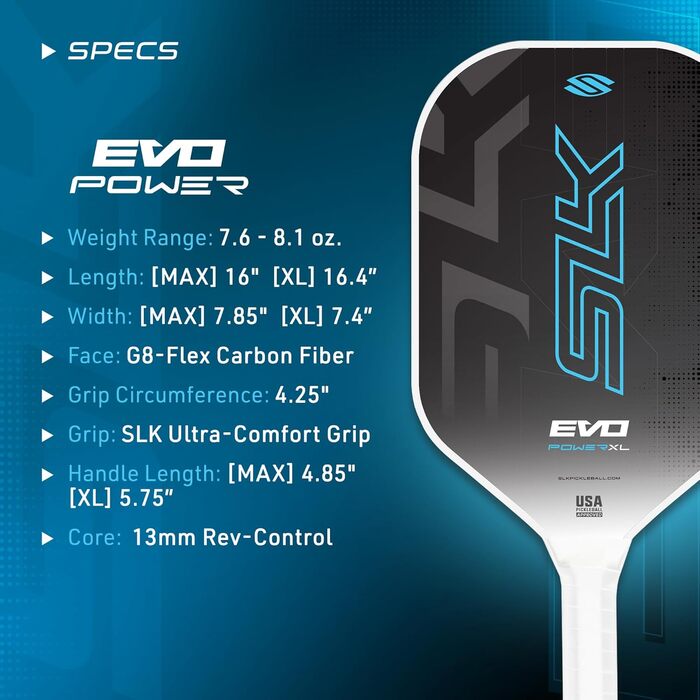 SLK Evo Power Hybrid: ракетка для піклболу, гібрид скловолокна та карбону 2024 | Потужна, синя