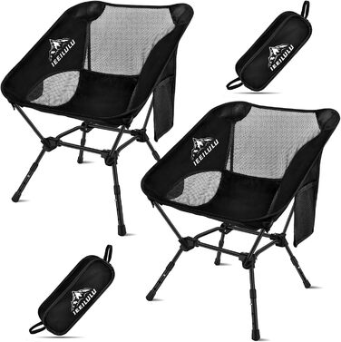 Зручний складаний стул для кемпінгу IEEILULU, 130 кг, чорний. Підходить для пікніків, риболовлі, відпочинку на природі та подорожей.