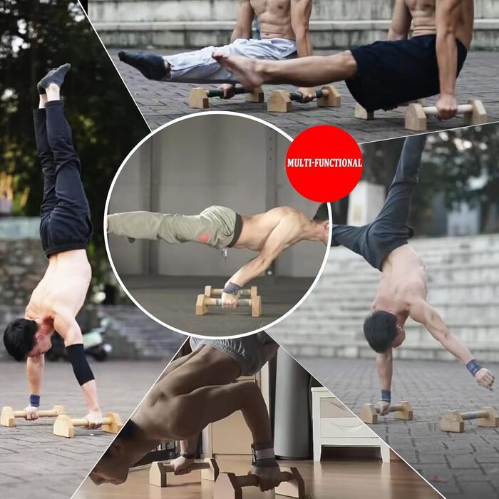 Бруски для віджимань з дерева Parallettes, бруси для віджимань з масиву, обладнання для калістеніки, фітнес для дому та на вулицю (Model Y)