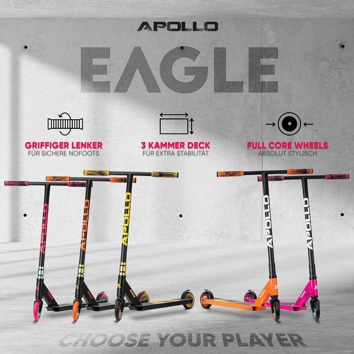 Трюковий самокат Apollo Eagle, професійний самокат для дітей, підлітків і дорослих, ABEC 9, 110 мм, чорний/помаранчевий