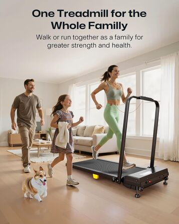 Біговий доріжки з нахилом 9% - складаний Walking Pad з безпечним руків'ям, режим HIIT одним дотиком, для ходьби, бігу та джогу вдома, без збирання, з пультом керування та LED-дисплеєм (чорний)
