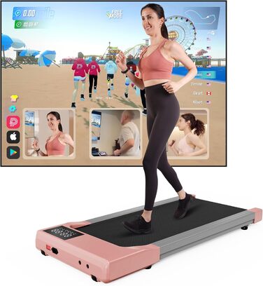 DeerRun Walking Pad - біговий килимок для дому з інтегрованим столом та програмами тренувань. Макс. вага користувача 136/159 кг, керування через додаток