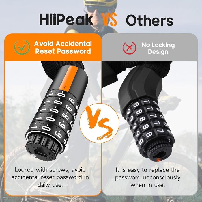 Надійне велозамок HiiPeak з 5-цифровим кодом, 94см/7мм, для велосипеда, мотоцикла, грилю (жовтий)