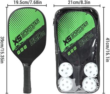 Набір для піклболу Lixada: 2 ракетки та 4 м'ячі (зелений)