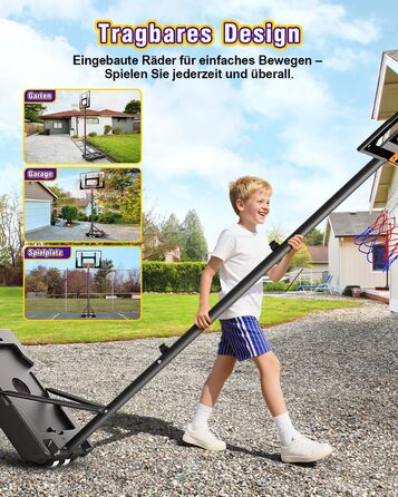 Баскетбольний кошик для вулиці дитячий, 107-213 см, зі стійкою та колесами, регульована висота, ударостійка PC-стінка, сірий. Подарунок для дітей