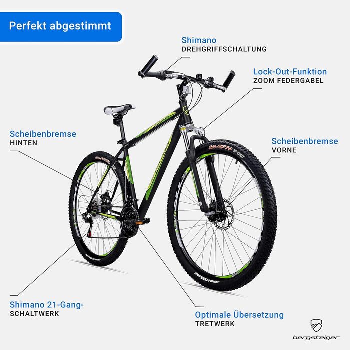 Гірський велосипед Bergsteiger Detroit 29 дюймів, дискові гальма, 21-швидкісна Shimano, амортизаційна вилка з блокуванням, для хлопців і чоловіків, червоно-сірий (матовий), підходить від 170 см
