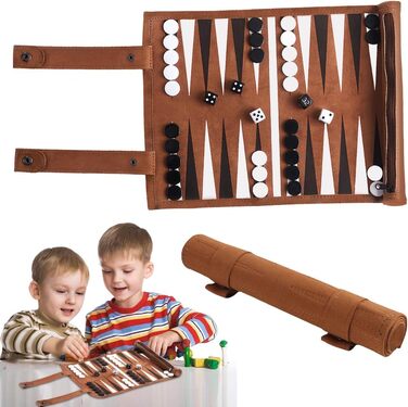 Набір для гри в нарди SGIOO з натуральної шкіри, мікрофібри, з шахами, кубиками та ігровим полем для подорожей, кемпінгу та відпочинку (35.5 * 26 см)