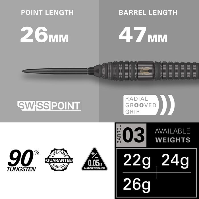 Дротики Target Bolide Void 90% вольфрам, сталевий наконечник, Swiss Point, набір для дартсу