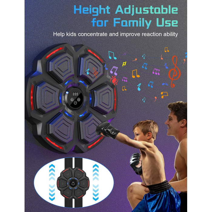 Музична боксерська машина з LED-підсвіткою та Bluetooth, 9 режимів швидкості, підрахунку ударів, рукавички в комплекті. Для дорослих та дітей