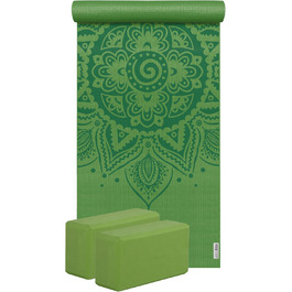 Йога-набір Yogistar Starter: килимок, 2 блоки, спіральна мандала, зелений