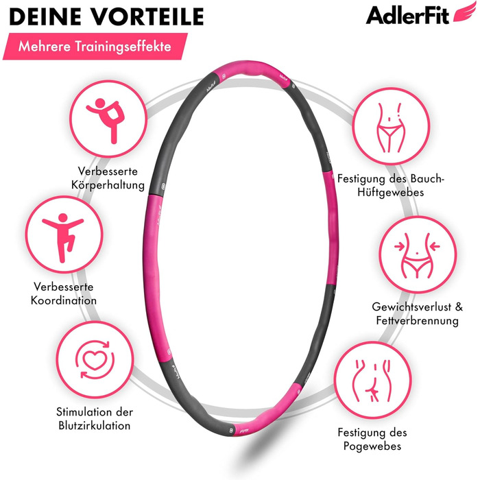Hula Hoop AdlerFit для дорослих та дітей: фітнес-обруч для схуднення, 1,2 кг, діаметр до 100 см