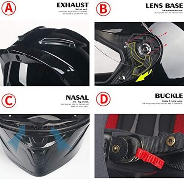 Мотошолом Woljay для дорослих унісекс Offroad, Moto, Street Bike, ATV. DOT approved, червона лінія, кольори, XL