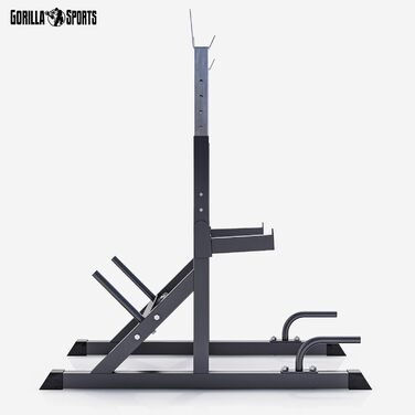 GORILLA SPORTS® Стійка для присідань з регулюванням ширини та висоти, з дип-станцією, для штанги 200-250 кг, тримач для дисків