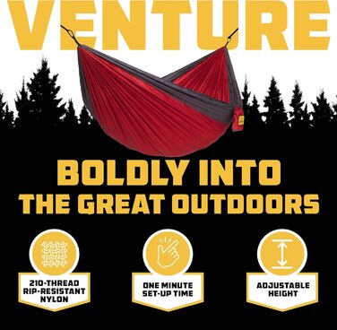 Гамак Wise Owl Outfitters для 1 особи, подвійний (червоно-антрацитовий) - легкий туристичний гамак до 180 кг з кріпленням та карабінами для кемпінгу